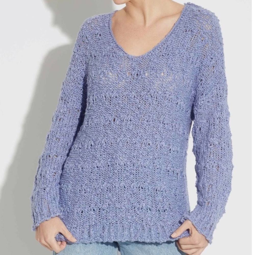Chelsea & Theodore Chunky Open Knit V Neck Tunic‎ Sweater Periwinkle Small S